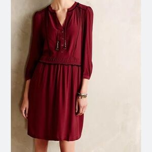 Anthropologie red long sleeve dress